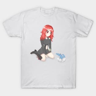 Red Hair Dragon Anime Girl With Baby Dragon T-Shirt